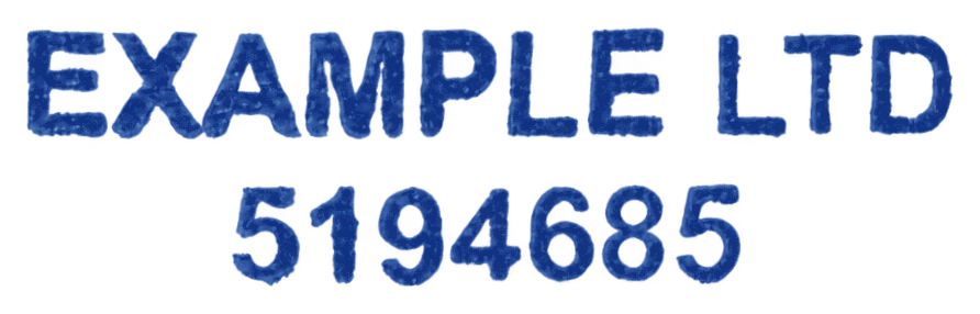 Stamp example in blue ink; identical stroke shapes to the other colors in this row