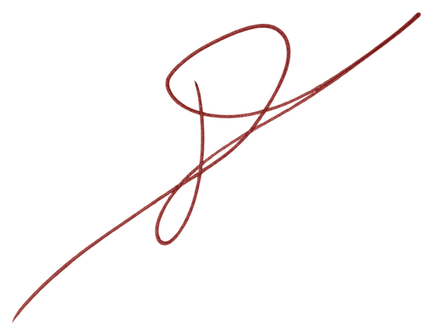 Signature variation example in red ink; identical stroke shapes to the other colors in this row